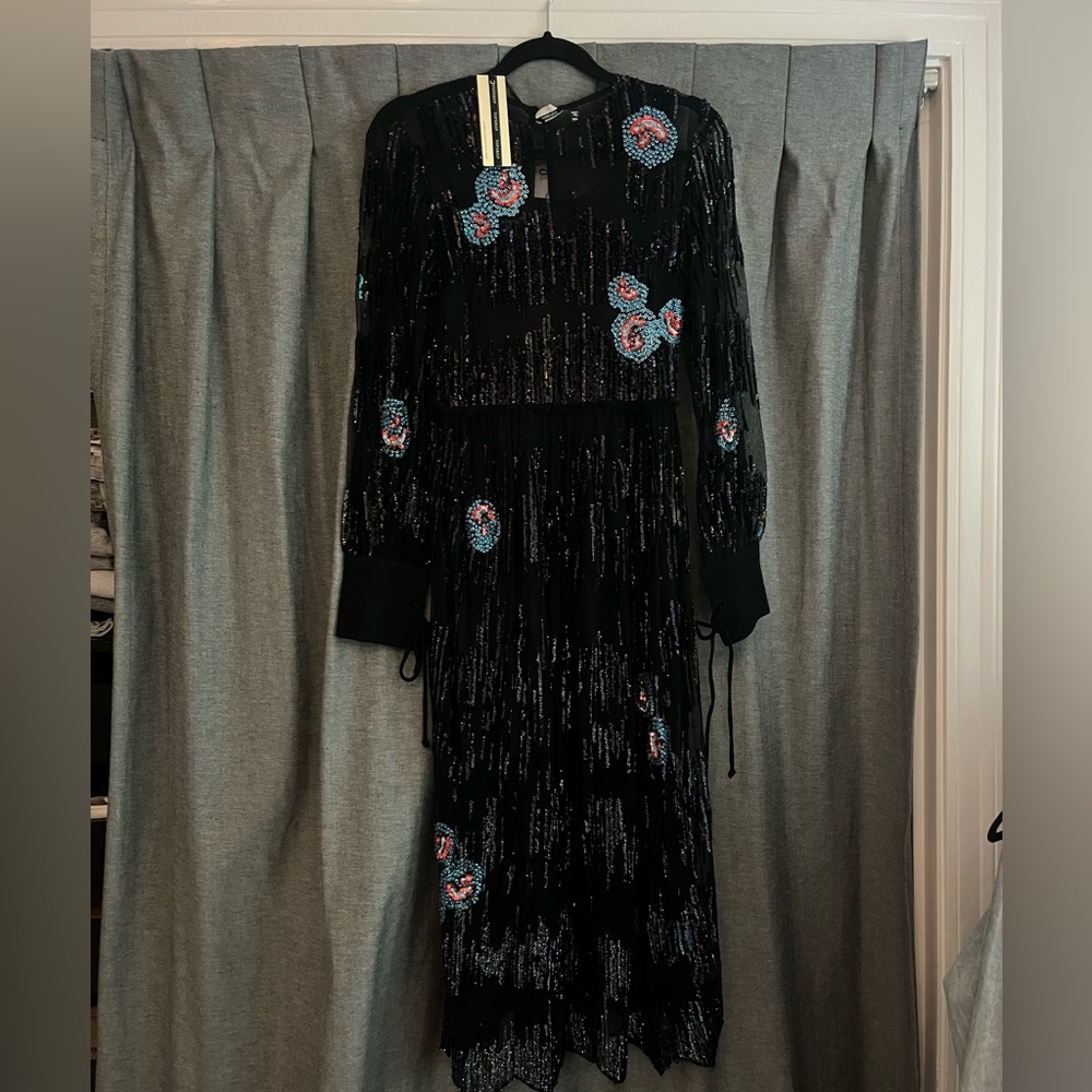 Topshop Black Sequin Long Sleeve Dress with Detailing